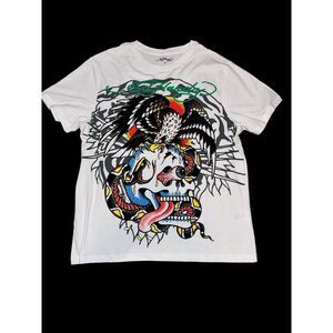 ED HARDY T-Shirt‎ Mens Large Graphic Tattoo White Eagle Skull Snake Y2K New